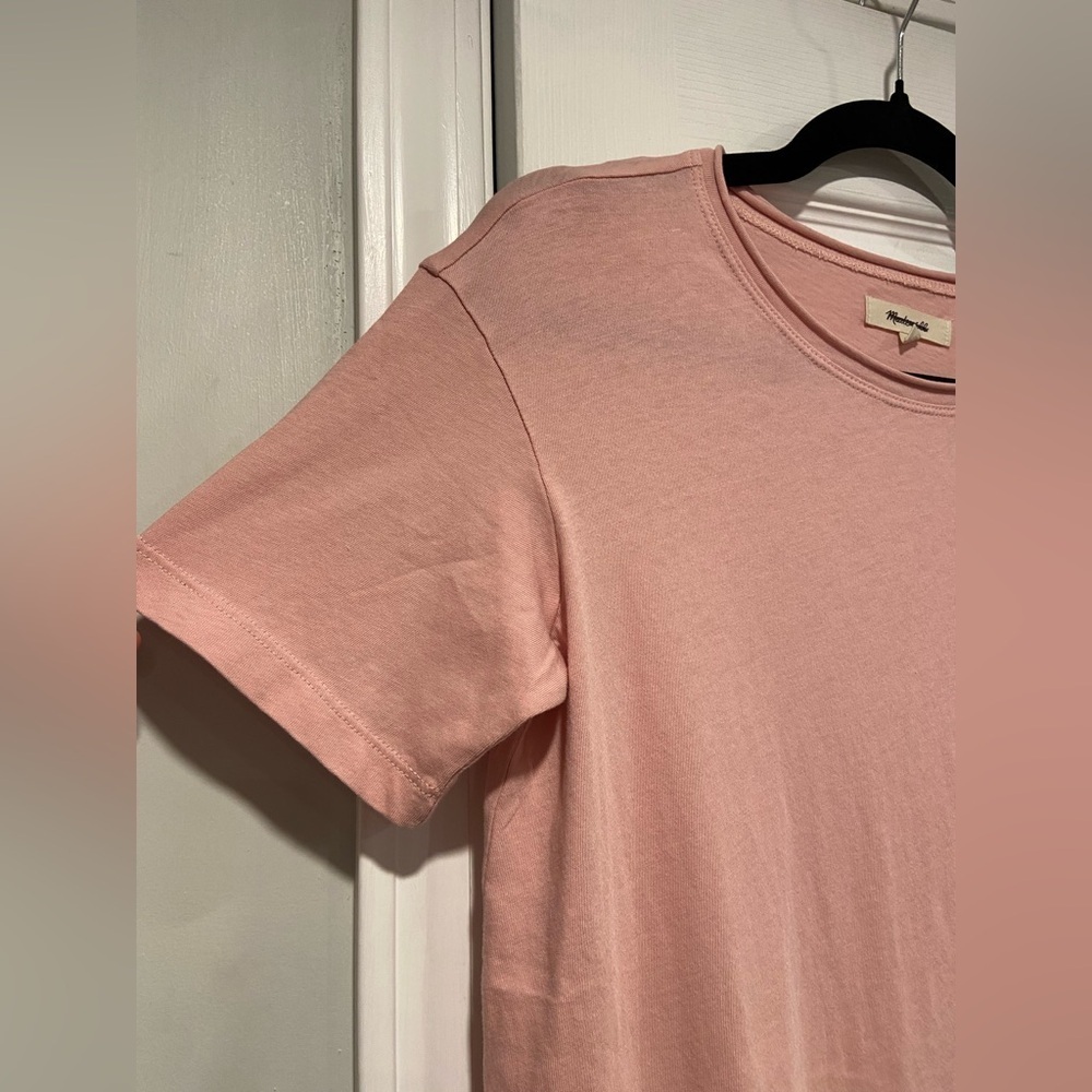 NWOT Madewell Size XXS Pale Pink Short Sleeve Crew Split Hem Pocket Tee Shirt - Picture 3 of 11